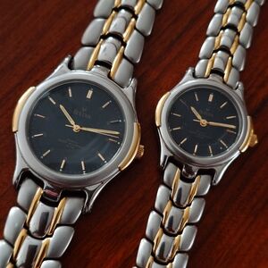 Bulova Swiss Quartz Matching Watch Set His & Hers Two-Tone Vintage Dress Pair